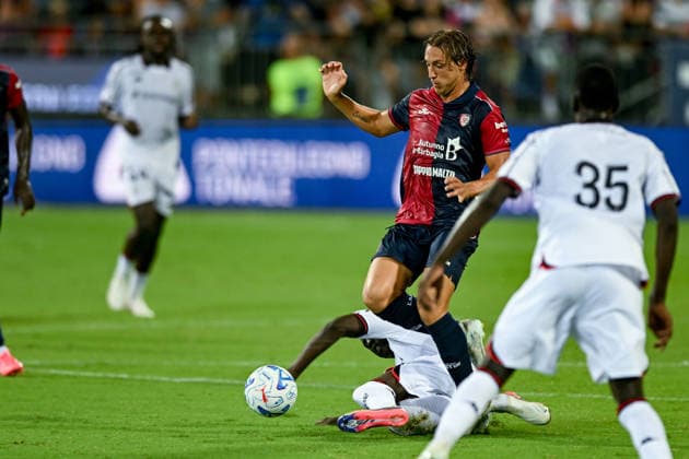 Cagliari s Fazzini in action during the Serie A soccer match between Cagliari Calcio and Nice at the Unipol Domus in Cagliari, Sardinia - Saturday 8th august 2026. - Soccer  Copyright: x Â®xGianlucaxZuddas LaPressex