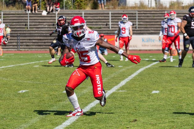 Keyshawn Smith Düsseldorf Panther vs Potsdam Royals Keyshawn Smith Wide Receiver 15 Düsseldorf Panther vs Potsdam Royals im Panther Stadion in Düsseldorf (Deutschland, Nordrhein Westfalen). American Football, 09. Spieltag der Effect Energy GFL Saison 2026. Endstand: 00:49 *** Keyshawn Smith Düsseldorf Panthers vs. Potsdam Royals Keyshawn Smith, wide receiver 15 Düsseldorf Panthers vs. Potsdam Royals at Panther Stadium in Düsseldorf, Germany, North Rhine-Westphalia American football, Week 9 of the 2026 Effect Energy GFL season. Final score: 0–49