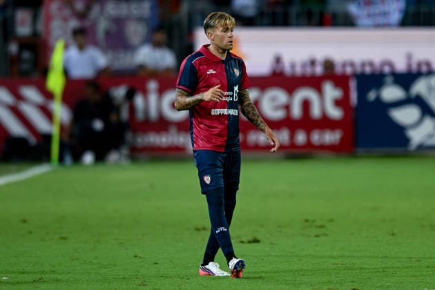Cagliari s Mattia Felici in action during the Serie A soccer match between Cagliari Calcio and Nice at the Unipol Domus in Cagliari, Sardinia - Saturday 8th august 2026. - Soccer  Copyright: x Â®xGianlucaxZuddas LaPressex