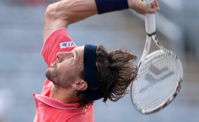 August 8, 2026, Montreal, Pq, Canada: Arthur Rinderknech of France serves to Brandon Nakashima of the United States during round of 16 tennis action at the National Bank Open in Montreal on Saturday, Aug. 8, 2026. Canada News - August 8, 2026  - ZUMAc35_ 20260808_zaf_c35_065 Copyright: xChristinnexMuschix