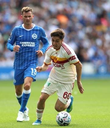 Pre Season Friendly - Brighton & Hove Albion v AS Roma BRIGHTON, ENGLAND, AUGUST 8: Mattia Mannini of AS Roma on the ball during the Pre Season Friendly match between Brighton & Hove Albion v AS Roma at AMEX Community Stadium, Brighton on 8 August. (Photo by Daniel Weir) Brighton AMEX Community Stadium United Kingdom Copyright: xDanielxWeir SportsxPressxPhotox Sportspressphoto_SPR202613