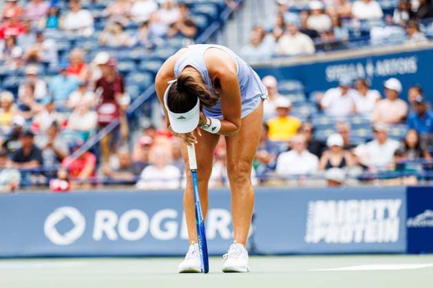 August 8, 2026, Toronto, On, Canada: Jessica Pegula of the United States reacts while playing Diana Shnaider during round of 16 National Bank Open tennis action in Toronto, on Saturday, Aug. 8, 2026. Canada News - August 8, 2026  - ZUMAc35_ 20260808_zaf_c35_078 Copyright: xKeitoxNewmanx