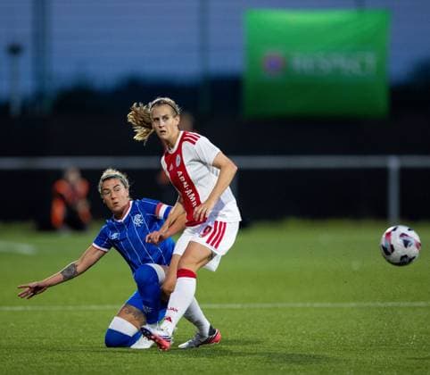 during UEFA Women s Champions League Qualifying Round Two Final match at Petershill Park, Glasgow. Ajax v Rangers Women - UEFA Women s Champions League Qualifying Round Two Final - Petershill Park, Glasgow, Lanarkshire, Scotland, UK - 08 Aug 2026Glasgow Petershill Park Lanarkshire, Scotland United Kingdom EDITORIAL USE ONLY  Copyright: xRangersxFC Shutterstockx 17057281bj