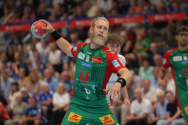 08.08.2026, xtgx, Handball Turnier, SC Magdeburg - SC DHfK Leipzig emspor, v.l. Matthias Musche (Magdeburg, 6) wirft Tor, Torschuetze, erzielt Tor, Treffer, scores the goal Lößnitz *** August 8, 2026, xtgx, Handball Tournament, SC Magdeburg vs. SC DHfK Leipzig emspor, from left: Matthias Musche (Magdeburg), 6 takes a shot, goal scorer, scores a goal, Lößnitz
