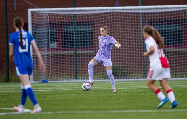 during UEFA Women s Champions League Qualifying Round Two Final match at Petershill Park, Glasgow. Ajax v Rangers Women - UEFA Women s Champions League Qualifying Round Two Final - Petershill Park, Glasgow, Lanarkshire, Scotland, UK - 08 Aug 2026Glasgow Petershill Park Lanarkshire, Scotland United Kingdom EDITORIAL USE ONLY  Copyright: xRangersxFC Shutterstockx 17057281br