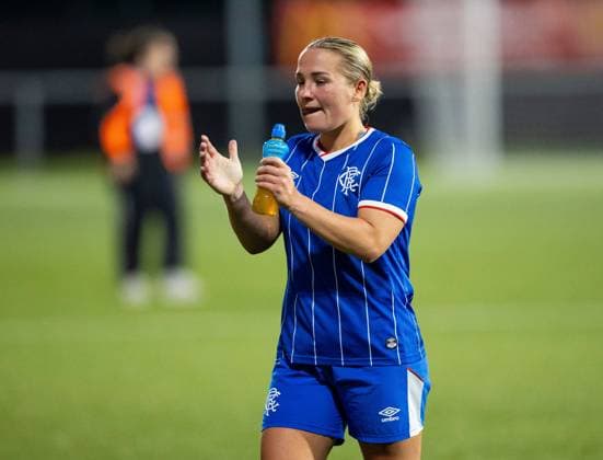 Katie Wilkinson of Rangers Women during UEFA Women s Champions League Qualifying Round Two Final match at Petershill Park, Glasgow. Ajax v Rangers Women - UEFA Women s Champions League Qualifying Round Two Final - Petershill Park, Glasgow, Lanarkshire, Scotland, UK - 08 Aug 2026Glasgow Petershill Park Lanarkshire, Scotland United Kingdom EDITORIAL USE ONLY  Copyright: xRangersxFC Shutterstockx 17057281bn