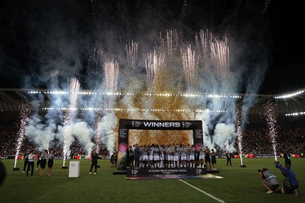 IPA87332639 - Udinese fans celebrate during the FVG Cup match between Udinese Calcio and Nottingham Forest Football Club at the Bluenergy Stadium in Udine, Italy, on August 8, 2026.  Copyright: xMattiaxRadoni IPAxSportx xx 87332639