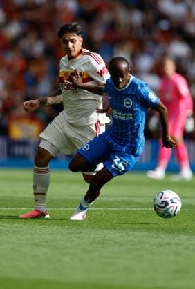 Malick Yalcouye of Brighton and Hove Albion gets away from Santiago Castro of AS Roma Brighton and Hove Albion v Roma, Pre Season Friendly, Football, American Express Community Stadium, Brighton, UK - 08 Aug 2026Brighton American Express Community Stadi United Kingdom EDITORIAL USE ONLY No use with unauthorised audio, video, data, fixture lists, club league logos or live services. Online in-match use limited to 120 images, no video emulation. No use in betting, games or single club league player publications.  Copyright: xMattxImpey Shutterstockx 17050873cp