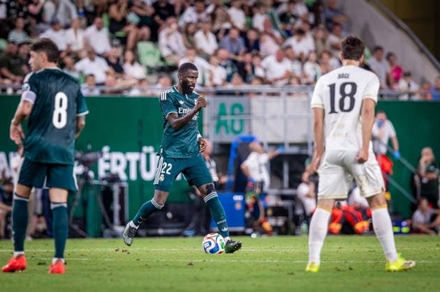 Fußball, Testspiel, Ferencvaros Budapest -Real Madrid FERENCVAROS - REAL MADRID Antonio Rudiger of Real and Adam Bagi of Ferencvaros during the FIFA friendly football match between Ferencvaros and Ream Madrid CF at the Ferencvaros stadium (Groupama arena). Budapest, Hungary, August 08, 2026. Photo by Branislav Racko Copyright: xx 080A0629