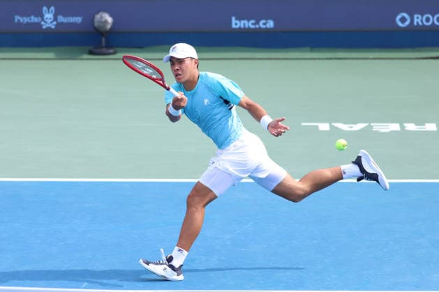 ATP, Tennis Herren Masters 1000 National Bank Open Montreal 2026 - Round of 16 - Day 8 Brandon Nakashima of United States plays a forehand during the Men™s round of 16 match against Arthur Rinderknech of France on day 8 of the ATP Masters 1000 National Bank Open at IGA Stadium. on August 8, 2026, in Montreal, Canada. (Photo by Horacio Zamora Eyepix Group) Copyright: xHoracioxZamorax xEyepixxGroupx HZ_08082026_195058