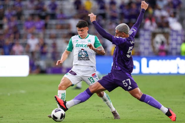 August 8, 2026, Orlando, Florida, USA: Orlando City SC defender IAGO TEODORO DA SILVA NOGUEIRA (57) and LeoÂ³n midfielder DANIEL ARCILA (13) battles for the ball. Orlando City SC hosted Leon in a Leagues Cup march at Inter.Co Stadium in Orlando, FL. Soccer 2026: Leon 2:1 Orlando City SC  - ZUMAm299 20260808_znp_m299_006 Copyright: xTaylorxMcFeex
