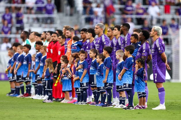 August 8, 2026, Orlando, Florida, USA: Players for Leon and Orlando City SC on the field during pre game ceremonies before a Leagues Cup match. Orlando City SC hosted Leon in a Leagues Cup march at Inter.Co Stadium in Orlando, FL. Soccer 2026: Leon 2:1 Orlando City SC  - ZUMAm299 20260808_znp_m299_012 Copyright: xTaylorxMcFeex