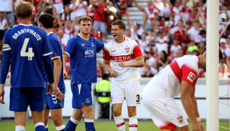 08.08.26 VfB Stuttgart - FC Everton Deutschland, Stuttgart, 08.08.2026, Fussball, Bundesliga, Saison 2026 2027, Testspiel, VfB Stuttgart - FC Everton: Ramon Hendriks (VfB Stuttgart); Jubel Tor 2:0 Hendriks. *** August 8, 2026, VfB Stuttgart vs. Everton, Germany, Stuttgart, August 8, 2026, Soccer, Bundesliga, 2026–2027 season, Friendly match, VfB Stuttgart vs. Everton, Ramon Hendriks, VfB Stuttgart, celebration, goal, 2–0, Hendriks
