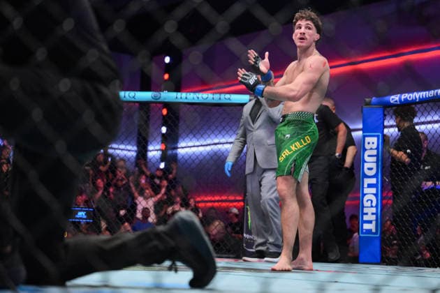August 8, 2026, Las Vegas, Nevada, USA: QUILLAN SALKILLD defeats MATEUSZ GAMROT by a submission (rear naked choke) during UFC Fight Night 120 at the UFC APEX in Las Vegas. UFC Fight Night 120: Salkilld Defeats Gamrot By Submission.  - ZUMAo117 20260808_zsp_o117_001 Copyright: xMikaelxOnax