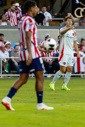 SAN JOSE, CA - AUGUST 08: Logan Farrington 23 of FC Dallas celebrates a goal in the second half of a Leagues Cup Phase One match against Chivas de Guadalajara on August 8, 2026 at PayPal Park in San Jose, CA. (Photo by Matthew Huang Icon Sportswire) SOCCER: AUG 08 Leagues Cup Chivas de Guadalajara vs Dallas EDITORIAL USE ONLY Icon260808009