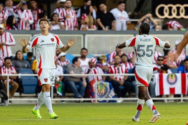 SAN JOSE, CA - AUGUST 08: Logan Farrington 23 of FC Dallas celebrates a goal in the second half of a Leagues Cup Phase One match against Chivas de Guadalajara on August 8, 2026 at PayPal Park in San Jose, CA. (Photo by Matthew Huang Icon Sportswire) SOCCER: AUG 08 Leagues Cup Chivas de Guadalajara vs Dallas EDITORIAL USE ONLY Icon260808010