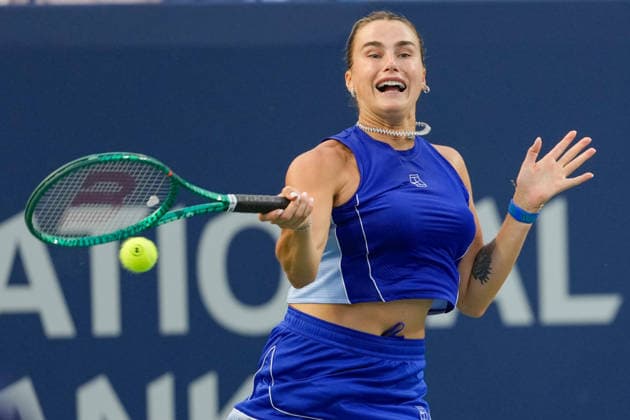 WTA, Tennis Damen Masters 1000 National Bank Open Toronto 2026 - Round of 16 - Day 8 Aryna Sabalenka of Belarus plays a forehand during the Women™s Singles round of 16 match against Yekaterina Aleksandrova of Russia on day 8 of the WTA Masters 1000 National Bank Open at Sobeys Stadium on August 8, 2026, in Toronto, Canada. (Photo by Leonardo Ramirez Eyepix Group) Copyright: xLeonardoxRamirezx xEyepixxGroupx LR_08082026_09402