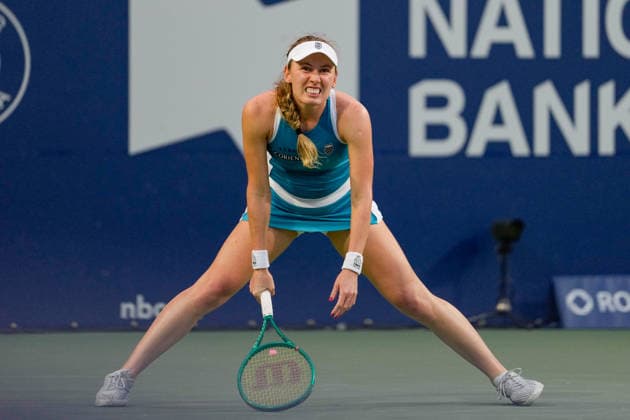 WTA, Tennis Damen Masters 1000 National Bank Open Toronto 2026 - Round of 16 - Day 8 Yekaterina Aleksandrova of Russia reacts during the Women™s Singles round of 16 match against Aryna Sabalenka of Belarus on day 8 of the WTA Masters 1000 National Bank Open at Sobeys Stadium on August 8, 2026, in Toronto, Canada. (Photo by Leonardo Ramirez Eyepix Group) Copyright: xLeonardoxRamirezx xEyepixxGroupx LR_08082026_09428