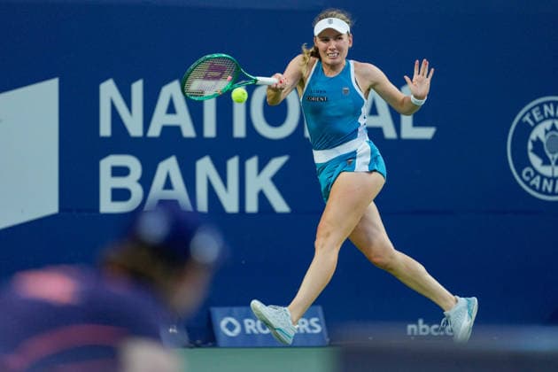 WTA, Tennis Damen Masters 1000 National Bank Open Toronto 2026 - Round of 16 - Day 8 Yekaterina Aleksandrova of Russia plays a forehand during the Women™s Singles round of 16 match against Aryna Sabalenka of Belarus on day 8 of the WTA Masters 1000 National Bank Open at Sobeys Stadium on August 8, 2026, in Toronto, Canada. (Photo by Leonardo Ramirez Eyepix Group) Copyright: xLeonardoxRamirezx xEyepixxGroupx LR_08082026_09430