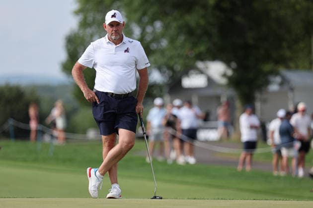 BEDMINSTER, NJ - AUGUST 08: Lee Westwood of the LIV Golf League looks on the 15th hole during the third round of LIV Golf New York on August 8, 2026 at Trump National Golf Club in Bedminster, New Jersey. (Photo by Andrew Mordzynski Icon Sportswire) GOLF: AUG 08 LIV Golf New York EDITORIAL USE ONLY Icon2608088160553