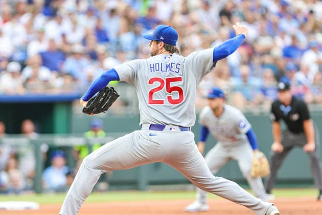 MLB, Baseball Herren, USA 2026: Cubs Vs Royals Aug 8th AUG 08, 2026: Chicago Cubs starting pitcher Clay Holmes (25) throws a pitch against the Kansas City Royals at Kauffman Stadium Kansas City, MO. Roman Puno CSM (Credit Image: Â Roman Puno Cal Media) Kansas City Missouri United States EDITORIAL USE ONLY Copyright: xx ZUMA-20260808_zma_c04_362.jpg RomanxPunox csmphotothree509995