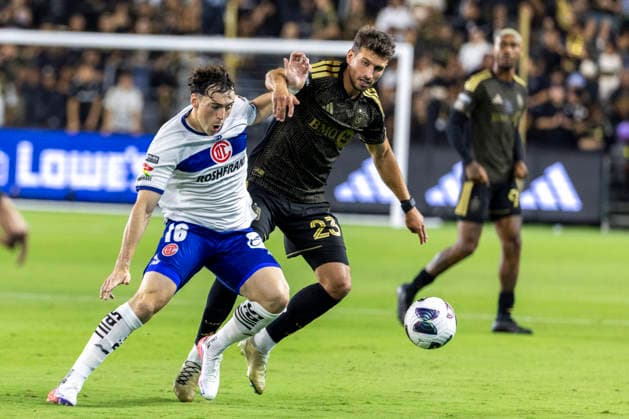 August 8, 2026, Los Angeles, California, USA: Los Angeles FC defender Yevhen Cheberko (23) and Toluca FC forward Federico SebastioÂ¡n VioÂ±as Barboza (16) vie for the ball during a Leagues Club soccer match on Saturday, Aug. 8, 2026 in Los Angeles. Los Angeles USA - ZUMAc68_ 20260808_zaf_c68_007 Copyright: xRingoxChiux