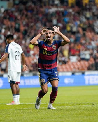 SANDY, UT - AUGUST 08: Pablo Ruiz 7 of Real Salt Lake celebrates a second half goal during the Leagues Cup Phase One match between Atlante FC and Real Salt Lake on August 8, 2026 at America First Field in Sandy, UT. (Photo by Aaron Baker Icon Sportswire) SOCCER: AUG 08 Leagues Cup Salt Lake vs Atlante EDITORIAL USE ONLY Icon260808037