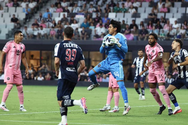 MIAMI, FL - AUGUST 08: Inter Miami CF goalkeeper Rocco Rios Novo (34) makes a save in the first half during the match between CF Monterrey and Inter Miami on Saturday, August 8, 2026 at NU Stadium in Miami, FL (Photo by Peter Joneleit Icon Sportswire) SOCCER: AUG 08 Leagues Cup Miami vs Monterrey EDITORIAL USE ONLY Icon260808066