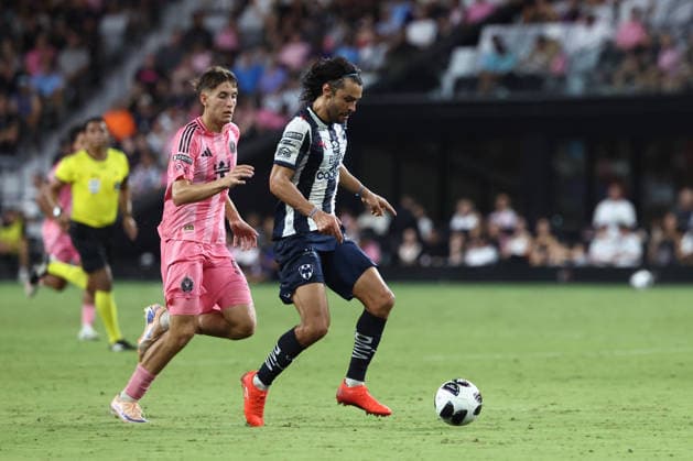 MIAMI, FL - AUGUST 08: Monterrey forward Anthony Martial (9) wins the ball in the second half during the match between CF Monterrey and Inter Miami on Saturday, August 8, 2026 at NU Stadium in Miami, FL (Photo by Peter Joneleit Icon Sportswire) SOCCER: AUG 08 Leagues Cup Miami vs Monterrey EDITORIAL USE ONLY Icon260808076