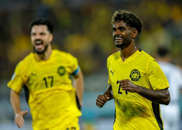Fußball, ASEAN Hyundai Cup, Malaysia - Philippinen ASEAN Hyundai Cup 2026 Malaysia Vs Philippines in Kuala Lumpur, Malaysia - 8 Aug 2026 Pavithran Gunalan of Malaysia (R) celebrates after scoring a goal during the ASEAN Hyundai Cup 2026 match between Malaysia and Philippines at Kuala Lumpur Football Stadium, Cheras. Final score; Malaysia 1:0 Philippines. Kuala Lumpur Malaysia Copyright: xWongxFokxLoyx xSOPAxImagesx 20260808_AFW_0907 copy