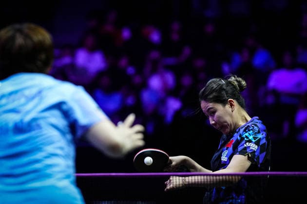 (260809) -- YOKOHAMA, Aug. 9, 2026 -- Chen Xingtong (R) of China hits a return during the women s singles semifinal match between Chen Xingtong of China and Kuai Man of China at the WTT Champions Yokohama 2026 in Yokohama, Japan, Aug. 9, 2026. ) (SP)JAPAN-YOKOHAMA Table tennis, Tischtennis WTT CHAMPIONS YOKOHAMA-WOMEN S SINGLES JiaxHaocheng 