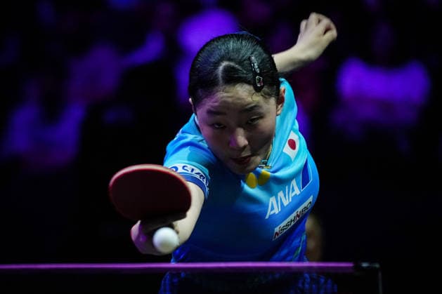 (260809) -- YOKOHAMA, Aug. 9, 2026 -- Harimoto Miwa of Japan hits a return during the women s singles semifinal match between Harimoto Miwa of Japan and Wang Yidi of China at the WTT Champions Yokohama 2026 in Yokohama, Japan, Aug. 9, 2026. ) (SP)JAPAN-YOKOHAMA Table tennis, Tischtennis WTT CHAMPIONS YOKOHAMA-WOMEN S SINGLES JiaxHaocheng 