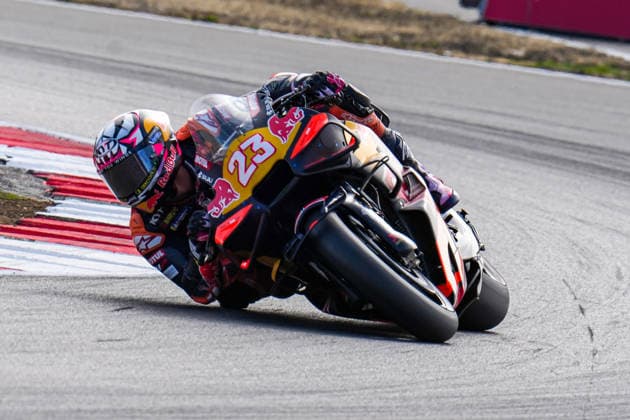 Enea Bastianini (Italy) of the Red Bull KTM Tech3 ( 23) during MotoGP Warm Up at Round 12 of the 2026 Qatar Airways Grand Prix of Great Britain at Silverstone Circuit, Towcester, England on the 9 August 2026.  Copyright: xDavidxHornx PMI-7310-0251