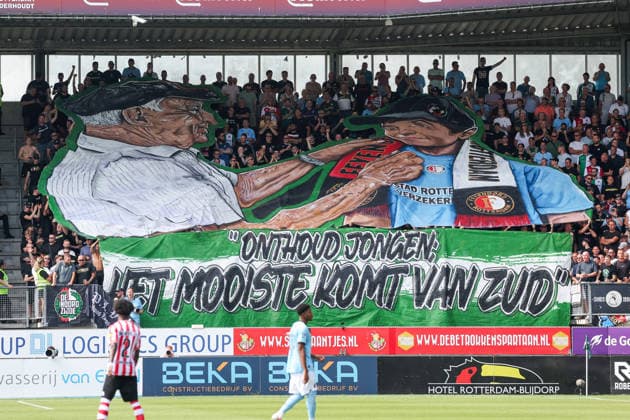 2026-08-09 Sparta Rotterdam v Feyenoord - Dutch Eredivisie ROTTERDAM, NETHERLANDS - AUGUST 9: The flag of the Fans and Supporters of Feyenoord during the Dutch Eredivisie match between Sparta Rotterdam and Feyenoord at Sparta-stadion Het Kasteel on August 9, 2026 in Rotterdam, Netherlands. Rotterdam Sparta-stadion Het Kasteel Netherlands Content not available for redistribution in The Netherlands directly or indirectly through any third parties. Copyright: xHansxvanxderxValkx