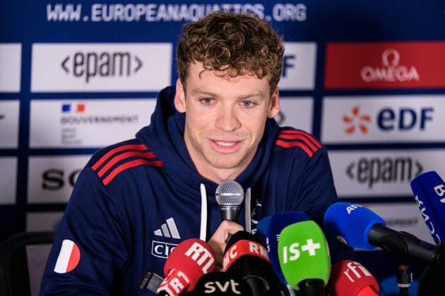 260809 LÃ on Marchand of France at a swimming press conference, PK, Pressekonferenz during day ten of the 2026 European Aquatics Championships on August 9, 2026 in Saint-Denis. Photo: Joel Marklund BILDBYRAN kod JM JM0837 bbeng simning swimming svomming 2026 european aquatics championships em presskonferens press conference Frankrike France *** August 9, 2026: LÃ on Marchand of France at a swimming press conference on the tenth day of the 2026 European Aquatics Championships on August 9, 2026 in Saint-Denis. Photo by Joel Marklund, BILDBYRAN. Code: JM JM0837 bbeng swimming 2026 European Aquatics Championships EM press conference France  Copyright: JOELxMARKLUND BB260809JM032