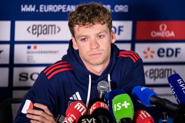 260809 LÃ on Marchand of France at a swimming press conference, PK, Pressekonferenz during day ten of the 2026 European Aquatics Championships on August 9, 2026 in Saint-Denis. Photo: Joel Marklund BILDBYRAN kod JM JM0837 bbeng simning swimming svomming 2026 european aquatics championships em presskonferens press conference Frankrike France *** August 9, 2026: LÃ on Marchand of France at a swimming press conference on the tenth day of the 2026 European Aquatics Championships on August 9, 2026 in Saint-Denis. Photo by Joel Marklund, BILDBYRAN. Code: JM JM0837 bbeng swimming 2026 European Aquatics Championships EM press conference France  Copyright: JOELxMARKLUND BB260809JM033