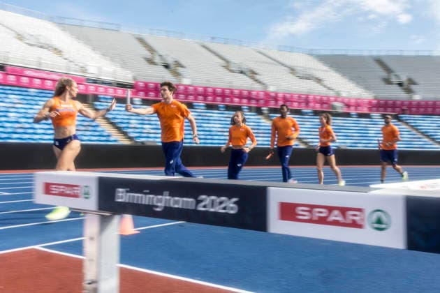 BIRMINGHAM, GREAT BRITAIN - AUGUST 9, 2026 : Team Netherlands with Lieke KLAVER (NED Netherlands) during a relay test during the European Athletics Championships at Alexander Stadium on August 9, 2026 in Birmingham, Great Britain. Oregon Great Britain Copyright: xAxelxKohringx