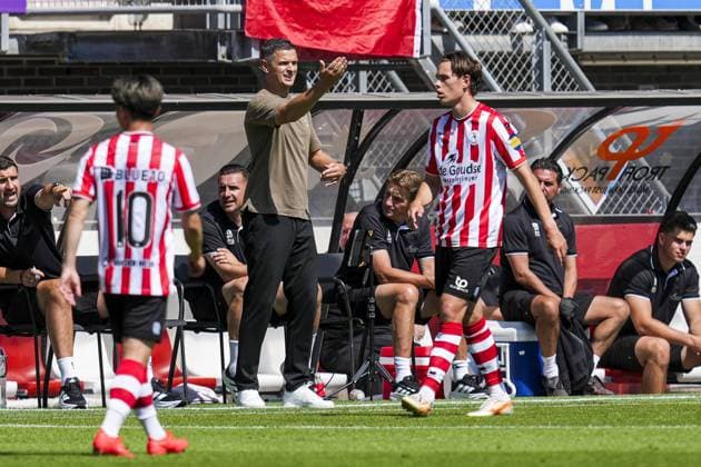 ROTTERDAM , 09-08-2026 , Sparta Stadium Het Kasteel , season 2026 2027 , Dutch Eredivisie football , match between Sparta Rotterdam and Feyenoord , picture shows Sparta trainer coach Rogier Meijer Sparta - Feyenoord  x205577838x Copyright: