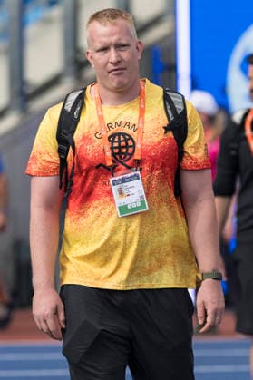 BIRMINGHAM, GREAT BRITAIN - AUGUST 9, 2026 : Eric MAIHÖFER (GER Germany) during the warm-up session of the European Athletics Championships at Alexander Stadium on August 9, 2026 in Birmingham, Great Britain. Oregon Great Britain Copyright: xAxelxKohringx