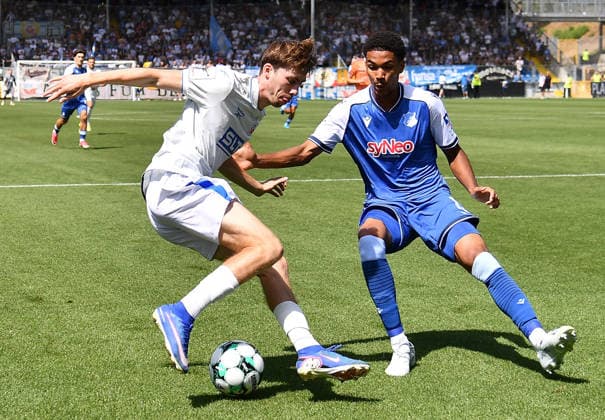 09.08.2026, xhbx, Fussball 3.Liga, TSG 1899 Hoffenheim U23 - Hansa Rostock v.l. Bernie Lennemann (Hansa Rostock), Tristian Spranger (TSG 1899 Hoffenheim U23) (DFL DFB REGULATIONS PROHIBIT ANY USE OF PHOTOGRAPHS as IMAGE SEQUENCES and or QUASI-VIDEO) Hoffenheim *** August 9, 2026, xhbx, Soccer 3rd Division, TSG 1899 Hoffenheim U23 vs. Hansa Rostock, Bernie Lennemann (Hansa Rostock), Tristian Spranger, TSG 1899 Hoffenheim U23. DFL and DFB regulations prohibit any use of photographs as image sequences and or quasi-video. Hoffenheim