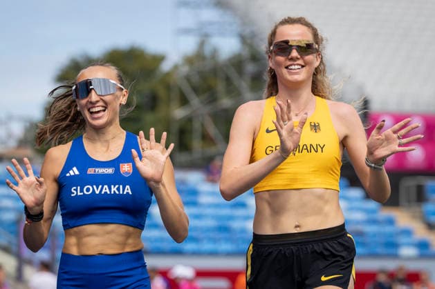 BIRMINGHAM, GREAT BRITAIN - AUGUST 9, 2026 : Gabriela GAJANOVÁ (SVK Slovakia) and Smilla KOLBE (GER Germany) during the training day before the European Athletics Championships at Alexander Stadium on August 9, 2026 in Birmingham, Great Britain. Nordrhein-Westfalen Great Britain Copyright: xLeahxKohringx