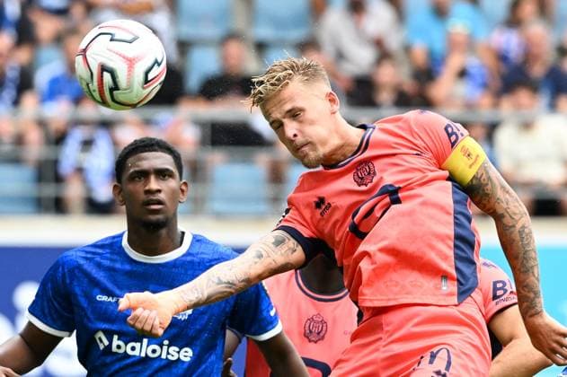 Mechelen s Fredrik Hammar pictured in action at a soccer match between KAA Gent and KV Mechelen, Sunday 9 August 2026 in Gent, on day 1 of the 2026-2027 Jupiler Pro League first division of the Belgian championship. JILLxDELSAUX  x183010660x