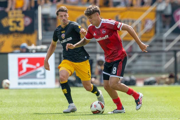 v.l.n.r.: Nicolai Rapp (Dynamo Dresden) und Javier Fernandez (1. FC Nürnberg) im 2. Bundesliga-Spiel zwischen dem 1. FC Nürnberg und Dynamo Dresden im Max-Morlock-Stadion, Nürnberg, Deutschland, am 9. August 2026. in action during the 2nd Bundesliga match between 1. FC Nuremberg and Dynamo Dresden at the Max-Morlock Stadium, Nuremberg, Germany, on August 9, 2026. DFB DFL REGULATIONS PROHIBIT ANY USE OF PHOTOGRAPHS AS IMAGE SEQUENCES AND OR QUASI-VIDEO, *** From left to right: Nicolai Rapp of Dynamo Dresden and Javier Fernandez of 1. FC Nuremberg during the 2. Bundesliga match between 1. FC Nuremberg and Dynamo Dresden at the Max Morlock Stadium, Nuremberg, Germany, on August 9, 2026, in action during the 2nd Bundesliga match between 1 FC Nuremberg and Dynamo Dresden at the Max Morlock Stadium, Nuremberg, Germany, on August 9, 2026. DFB and DFL regulations prohibit any use of photographs as image sequences and or quasi-video, Copyright: HMBxMedia xHeikoxBecker
