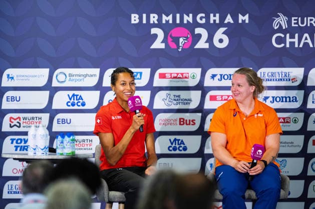 BIRMINGHAM, UNITED KINGDOM - AUGUST 9: Audrey Werro of Switzerland speaks during a press conference, PK, Pressekonferenz ahead of the European Athletics Championships at Alexander Stadium on August 9, 2026 in Birmingham, United Kingdom. England United Kingdom Copyright: xBEAUTIFULxSPORTS TobiasxLacknerx