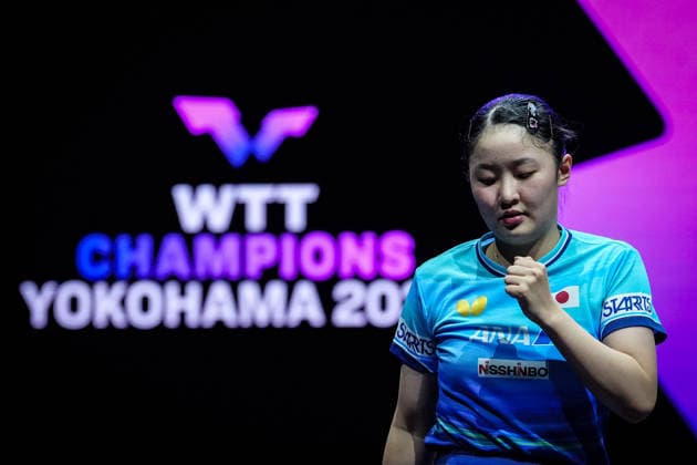 (260809) -- YOKOHAMA, Aug. 9, 2026 -- Harimoto Miwa of Japan celebrates during the women s singles final match between Harimoto Miwa of Japan and Chen Xingtong of China at the WTT Champions Yokohama 2026 in Yokohama, Japan, Aug. 9, 2026. ) (SP)JAPAN-YOKOHAMA Table tennis, Tischtennis WTT CHAMPIONS YOKOHAMA-WOMEN S SINGLES JiaxHaocheng 