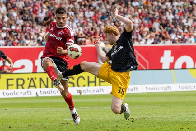 v.l.n.r.: Alexios Kalogeropoulos (1. FC Nürnberg) und Robert Wagner (Dynamo Dresden), im 2. Bundesliga-Spiel zwischen dem 1. FC Nürnberg und Dynamo Dresden im Max-Morlock-Stadion, Nürnberg, Deutschland, am 9. August 2026. in action during the 2nd Bundesliga match between 1. FC Nuremberg and Dynamo Dresden at the Max-Morlock Stadium, Nuremberg, Germany, on August 9, 2026. DFB DFL REGULATIONS PROHIBIT ANY USE OF PHOTOGRAPHS AS IMAGE SEQUENCES AND OR QUASI-VIDEO, *** From left to right: Alexios Kalogeropoulos of 1. FC Nuremberg and Robert Wagner of Dynamo Dresden, in the 2. Bundesliga match between 1. FC Nuremberg and Dynamo Dresden at the Max Morlock Stadium, Nuremberg, Germany, on August 9, 2026, in action during the 2nd Bundesliga match between 1 FC Nuremberg and Dynamo Dresden at the Max Morlock Stadium, Nuremberg, Germany, on August 9, 2026. DFB and DFL regulations prohibit any use of photographs as image sequences and or quasi-video, Copyright: HMBxMedia xHeikoxBecker