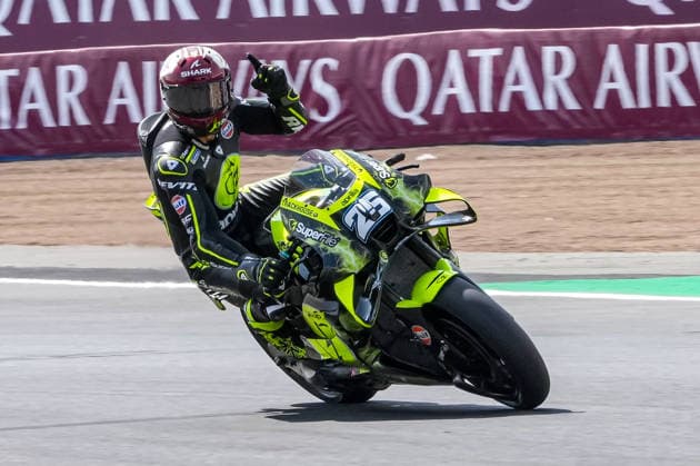 Raul Fernandez (Spain) of the SuperFile Trackhouse MotoGP Team ( 25) celebrates after he win the MotoGP Race at Round 12 of the 2026 Qatar Airways Grand Prix of Great Britain at Silverstone Circuit, Towcester, England on the 9 August 2026.  Copyright: xDavidxHornx PMI-7310-0260