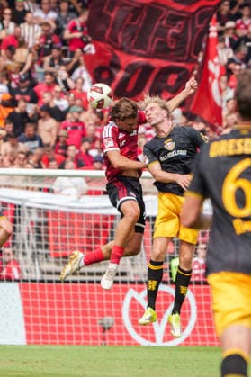 Fynn Otto (1. FC Nuernberg, 20) und Vincent Vermeij (Dynamo Dresden, 09), GER, 1. FC Nuernberg vs. Dynamo Dresden, Fussball, 2. Bundesliga, 1. Spieltag, Saison 2026 2027, 09.08.2026, DFL REGULATIONS PROHIBIT ANY USE OF PHOTOGRAPHS AS IMAGE SEQUENCES AND OR QUASI-VIDEO, GER, 1. FC Nuernberg vs. Dynamo Dresden, Fussball, 2. Bundesliga, 1. Spieltag, Saison 2026 2027, 09.08.2026, Nuernberg *** Fynn Otto, 1. FC Nuremberg, 20, and Vincent Vermeij, Dynamo Dresden, 09, GER, 1. FC Nuremberg vs. Dynamo Dresden, Soccer, 2. Bundesliga, Matchday 1, 2026–2027 Season, August 9, 2026, DFL regulations prohibit any use of photographs as image sequences and or quasi-video, GER, 1. FC Nuremberg vs. Dynamo Dresden, soccer, 2. Bundesliga, Matchday 1, 2026–2027 Season, August 9, 2026, Nuremberg Copyright: xEibner-Pressefoto MaxxVogelx EP_MVL