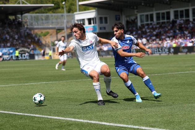 v.li. Benno Johannes Dietze (FC Hansa Rostock, 42),Quassim Karada (FC Hansa Rostock, 8) GER, TSG Hoffenheim II - Hansa Rostock Fussball 1.Spieltag Spielzeit 2026 2027 3.Liga 09.08.2026 (DFL DFB REGULATIONS PROHIBIT ANY USE OF PHOTOGRAPHS as IMAGE SEQUENCES and or QUASI-VIDEO). GER TSG Hoffenheim II - Hansa Rostock Fussball 1.Spieltag Spielzeit 2026 2027 09.08.2026 Hoffenheim *** From left: Benno Johannes Dietze, FC Hansa Rostock, 42; Quassim Karada, FC Hansa Rostock, 8 GER, TSG Hoffenheim II vs. Hansa Rostock Soccer Matchday 1, 2026–2027 Season, 3. Liga, August 9, 2026. DFL and DFB regulations prohibit any use of photographs as image sequences and or quasi-VVIDEO GER TSG Hoffenheim II Hansa Rostock Soccer Matchday 1 Season 2026–2027 August 9, 2026 Hoffenheim Copyright: xEibner-Pressefoto JoergxHirschx EP_JHH