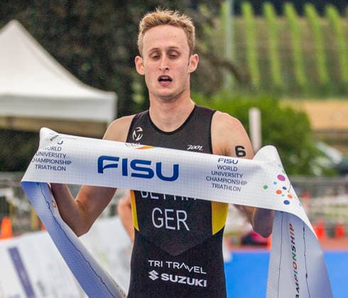 August 9, 2026, Nyon, Vaud, Switzerland: Nyon Switzerland, 08 09 2026: BETTIN BENEDIKT of Germany wins the race and takes the gold medal at the international university championship during FISU World University Championship Triathlon Nyon 2026 (International University Sports Federation). The NyonTriathlon is the final of the FISU World University Triathlon Championship which also the 37th edition and took place at Nyon in Vaud in Switzerland. FISU World University Championship Triathlon Nyon 2026  - ZUMAd206 20260809_zip_d206_009 Copyright: xEricxDubostx